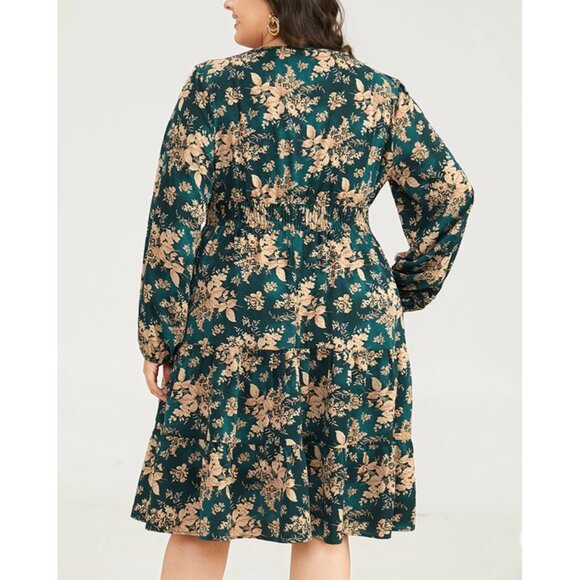 BloomChic Floral V Neck Long Lantern Sleeve Smocked Waist Mini Dress Sz 12 (Larg - Picture 6 of 16